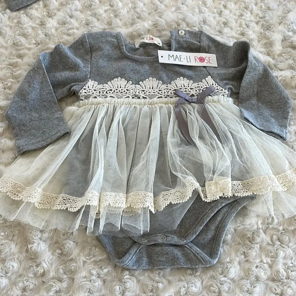 MAE. LI ROSE Baby Party/ Holidays Dress Gray Beige Size 9-12 Months. NWT